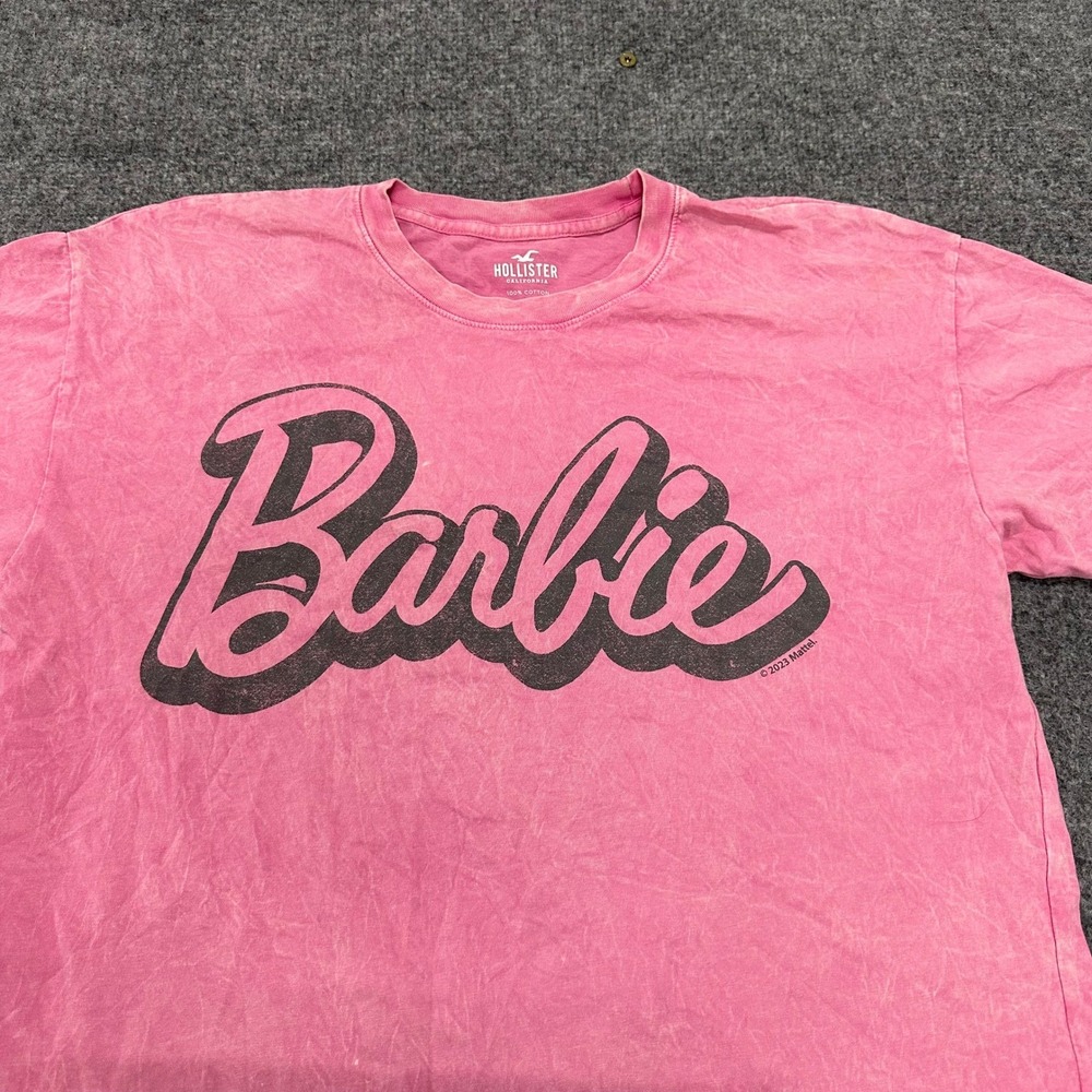 Hollister T-Shirt Womens Size L Pink Barbie Graphic Acid Wash Cotton Short Slv